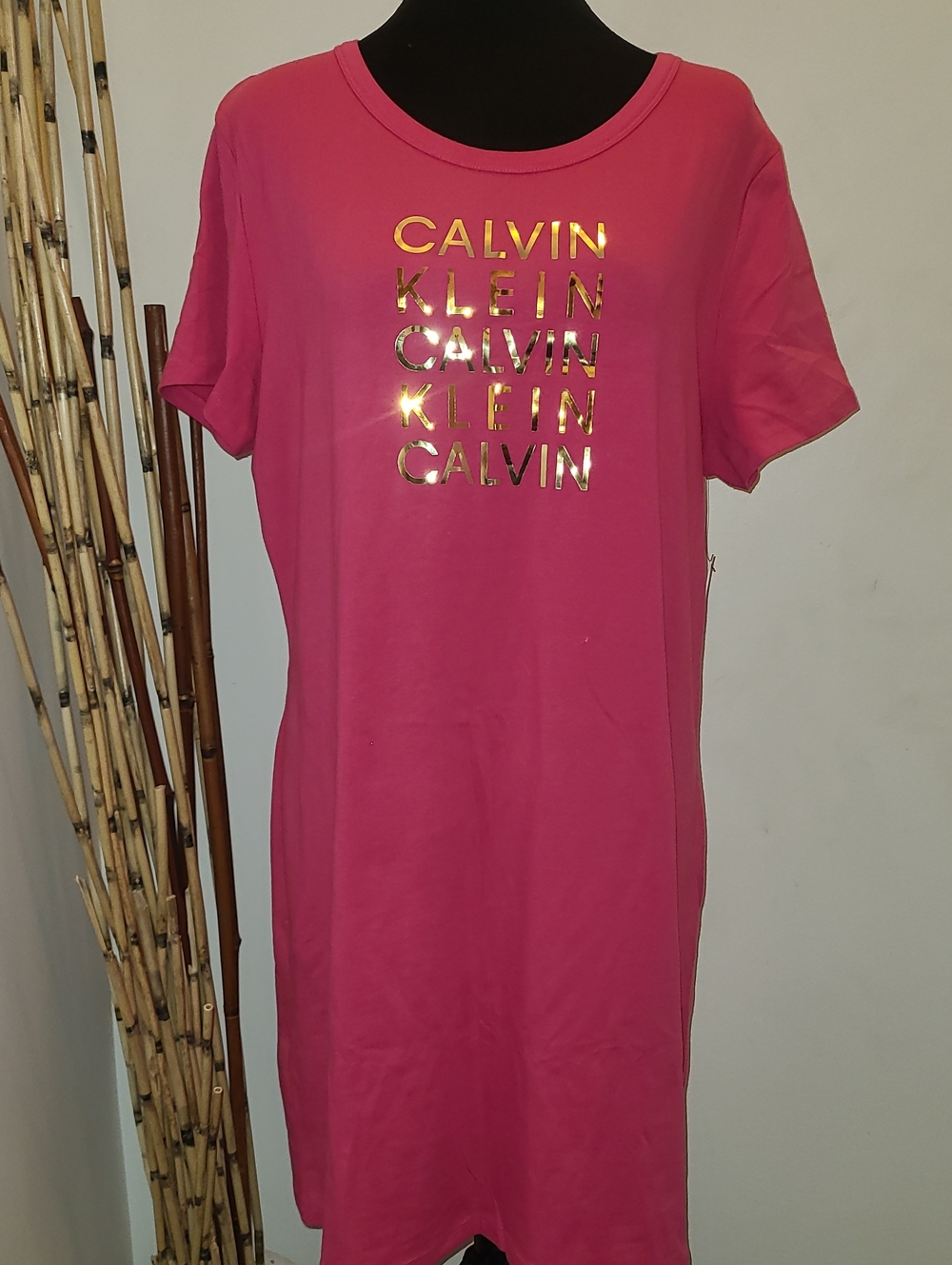 Calvin Klein Hot Pink Tee Dress with Gold Logo